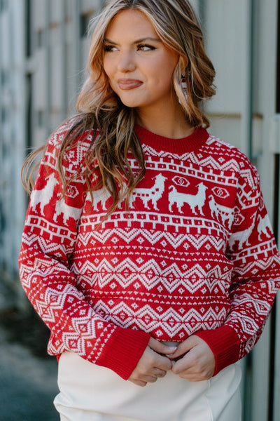 Red Crew Neck Christmas Sweater