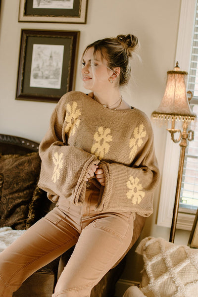 Brown Daisy Dolman Sleeve Sweater