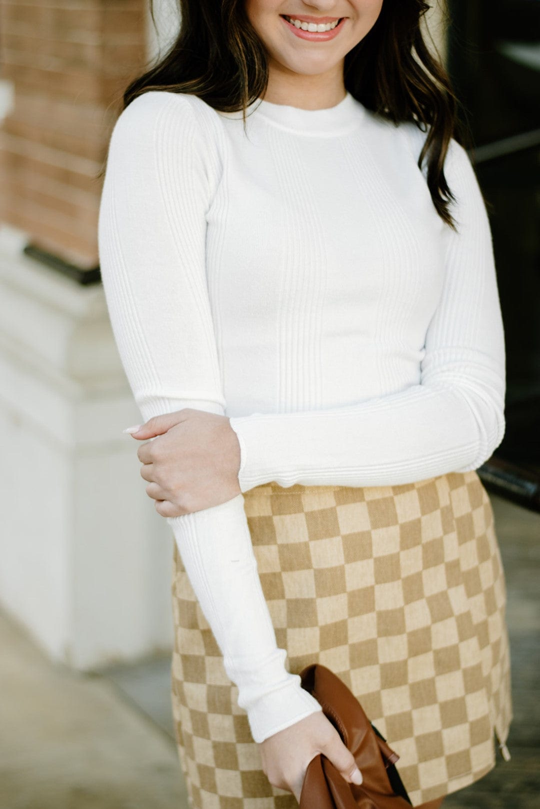 White Ribbed Sweater Top