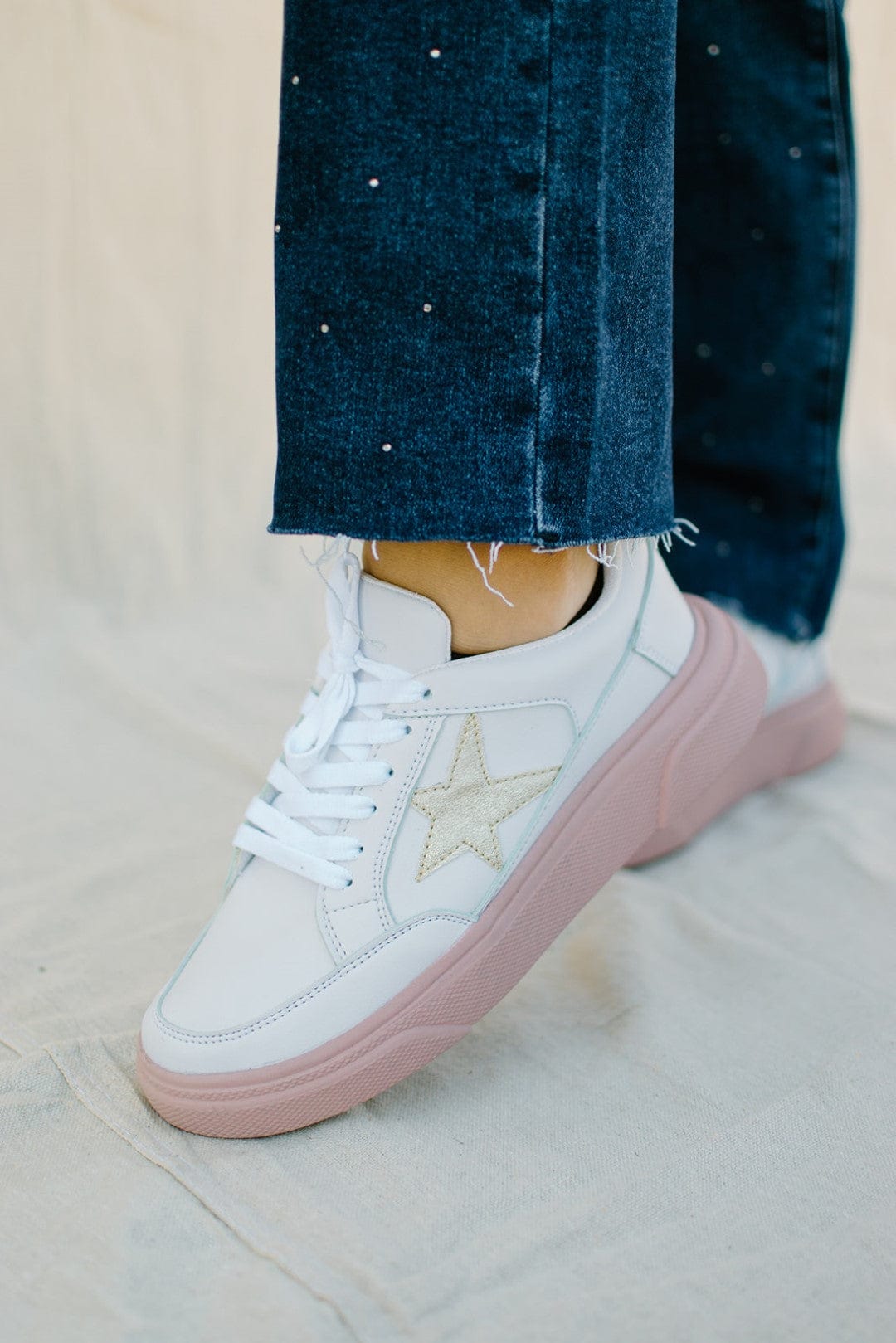 White Sneakers With Pink Sole