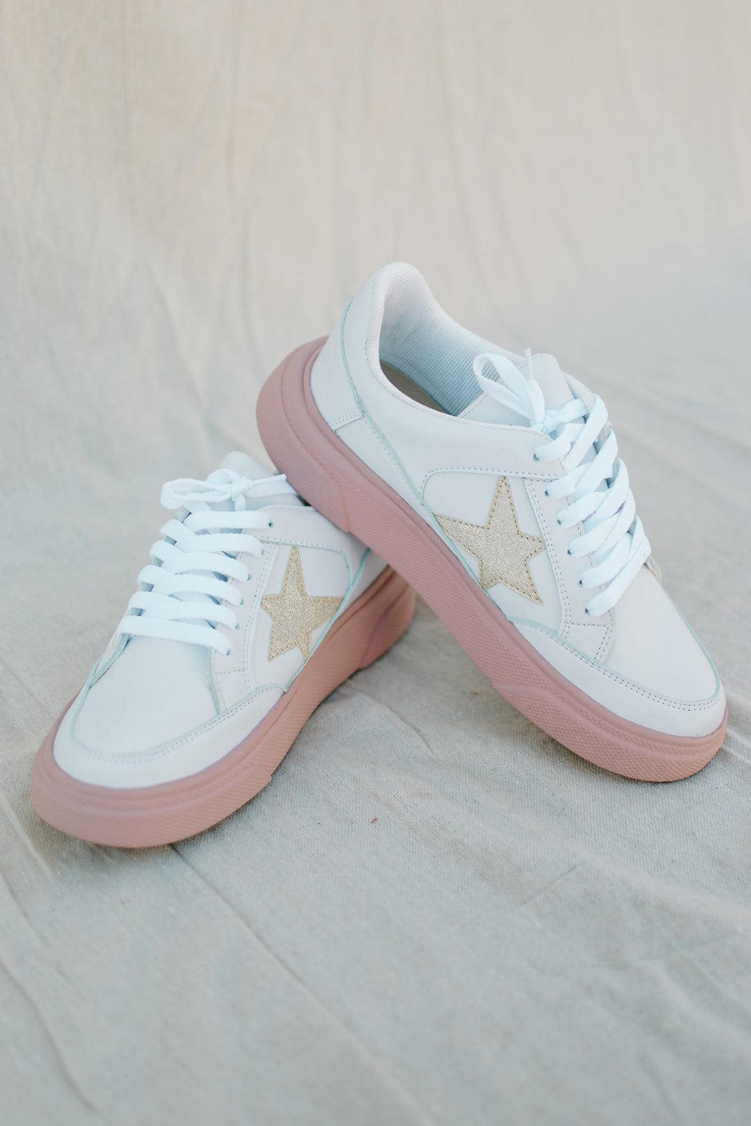 White Sneakers With Pink Sole