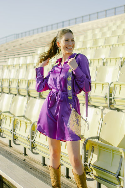 Purple Satin Shirt Dress