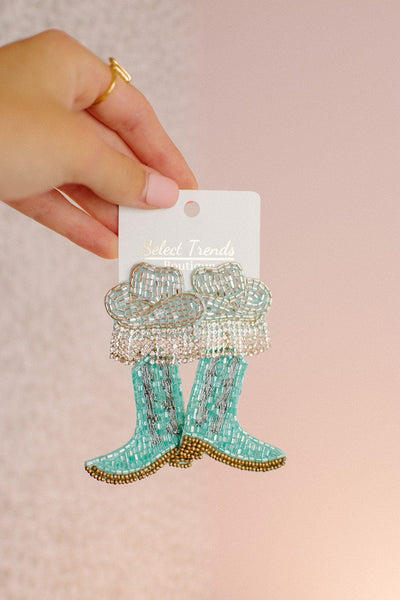 Turquoise Bead Cowgirl Earrings