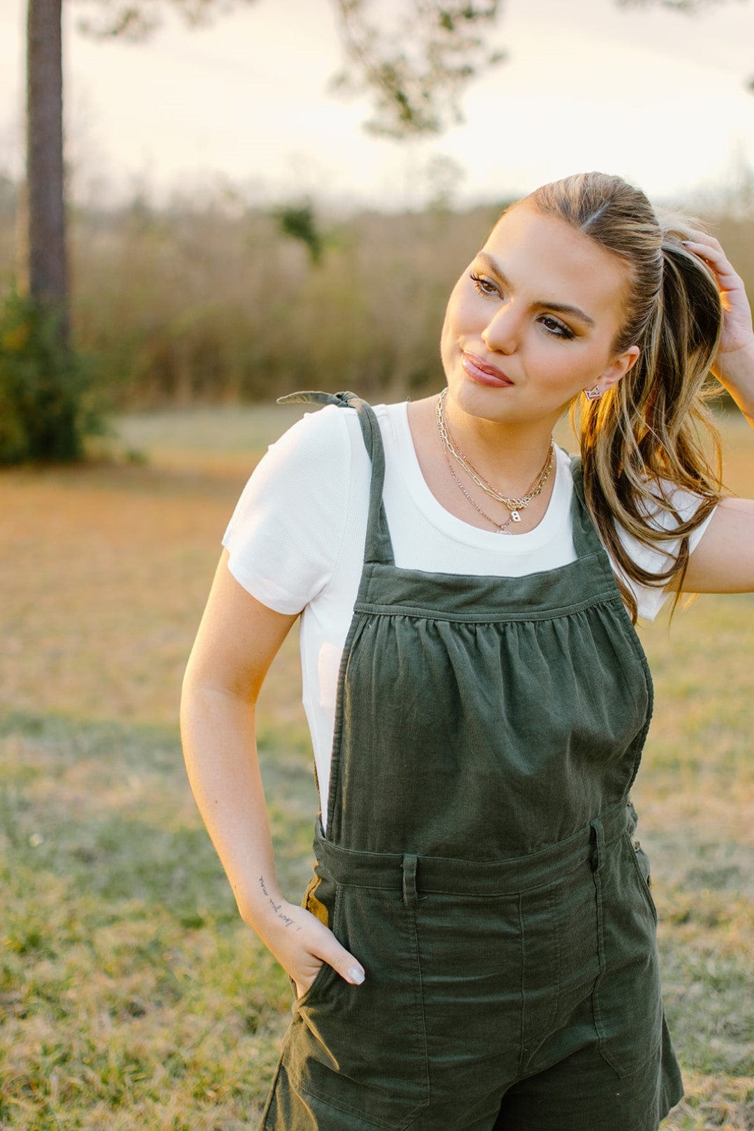 Olive Corduroy Overall Romper