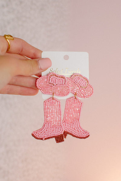 Pink Beaded Cowgirl Earrings