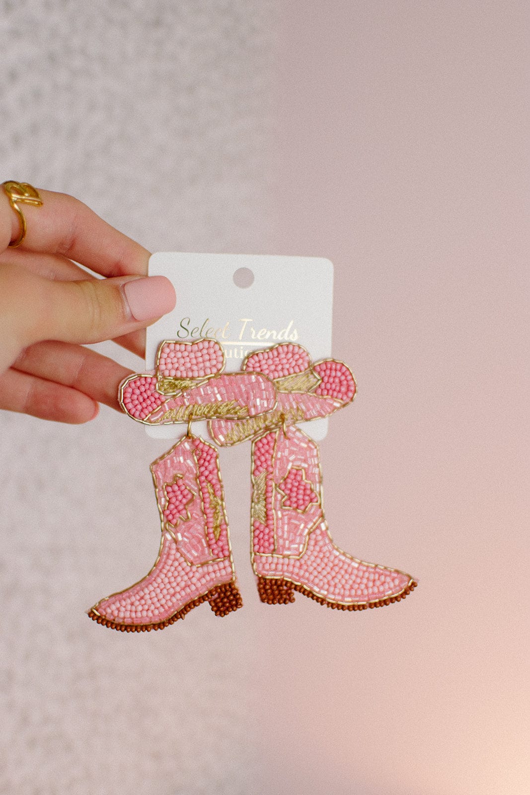 Pink/Gold Bead Cowgirl Earrings