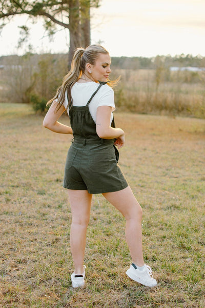 Olive Corduroy Overall Romper