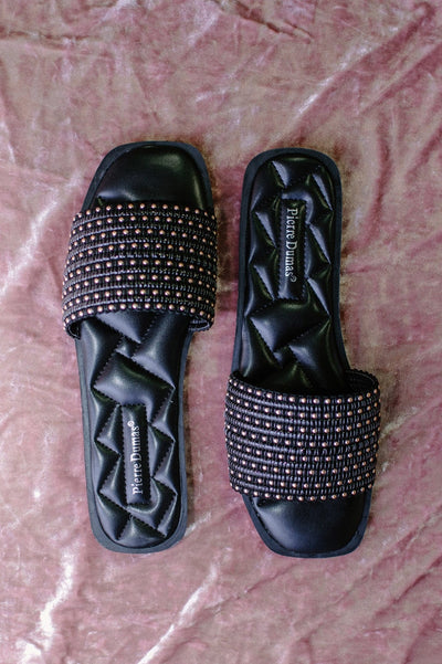 Black Studded Slip On Sandals