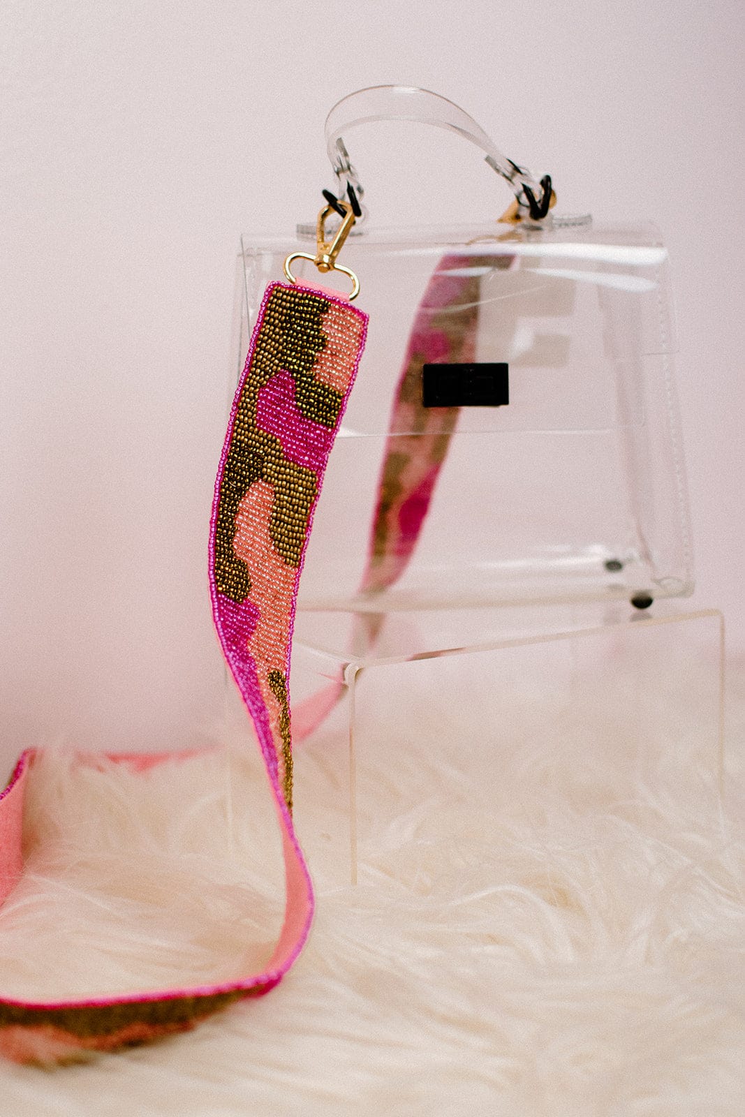 Pink/Gold Beaded Bag Strap