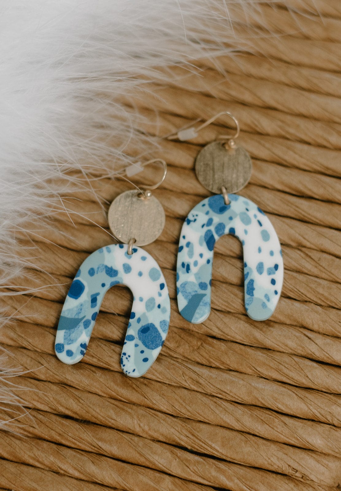 Blue Speckled Arch Earrings