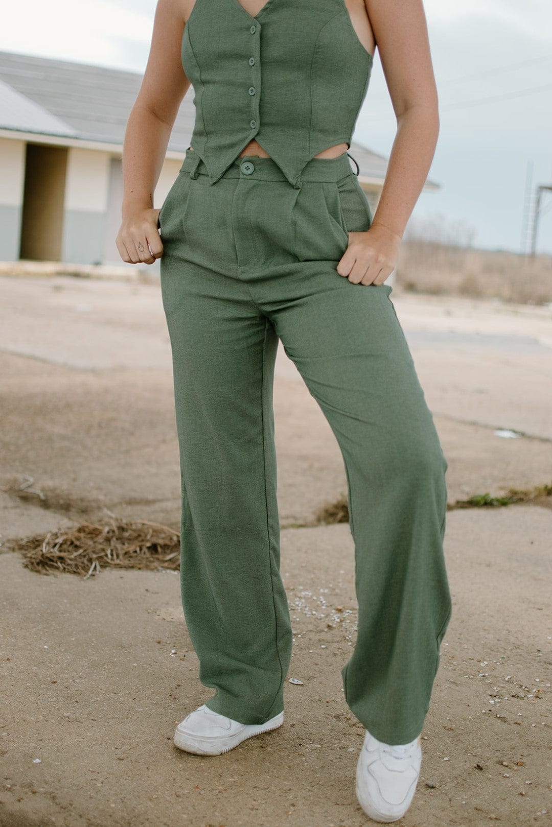 Olive Business Casual Set Pants