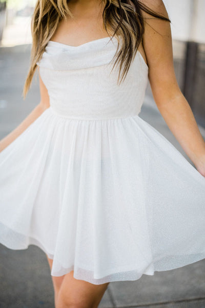 White Glitter Tie Back Dress