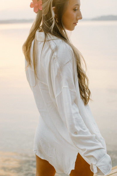 White Oversized Button Down Top