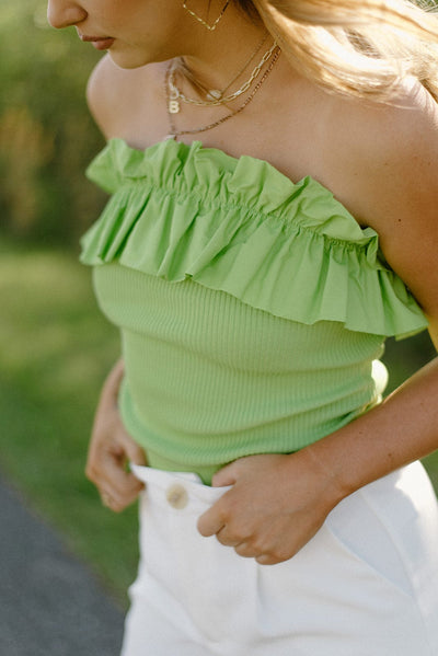 Lime Ruffle Strapless Tube Top