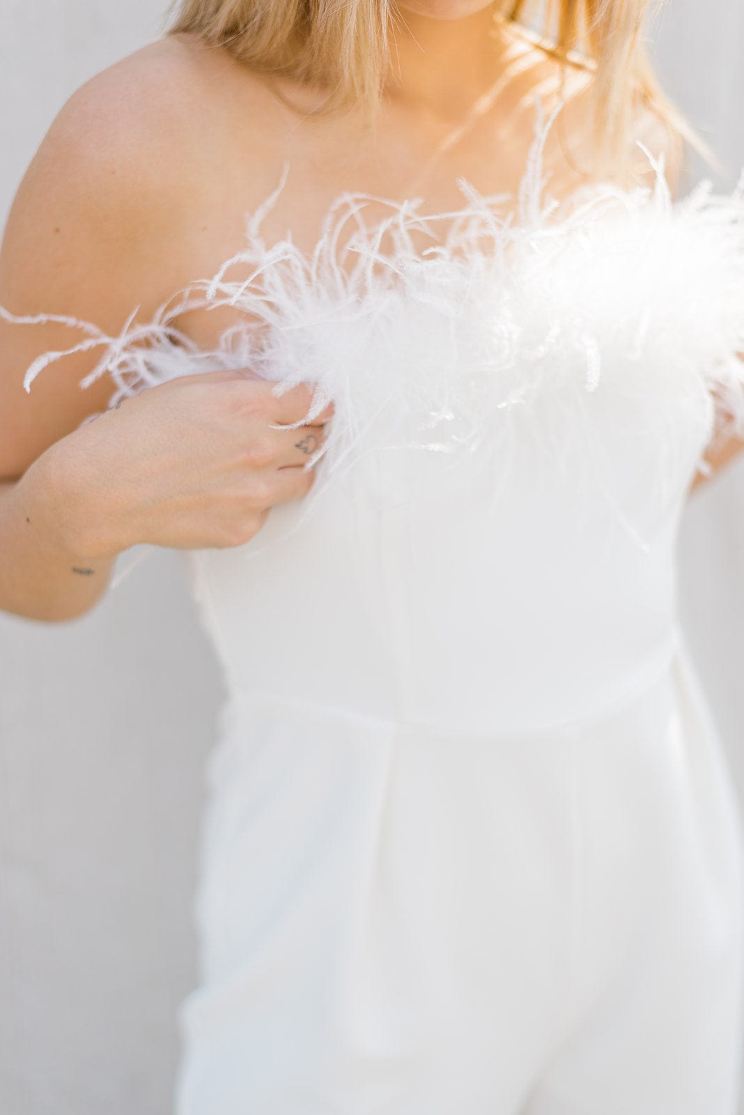 White Feather Trim Jumpsuit