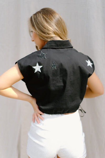 Black Star Patch Short Sleeve Blouse