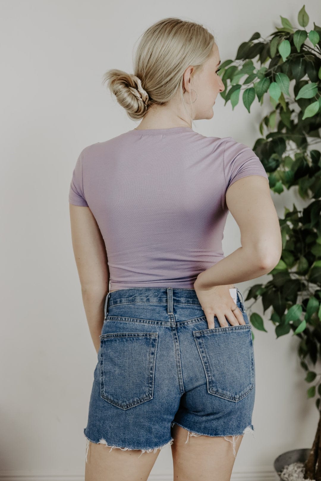 Purple V-Neck Fitted Crop Top