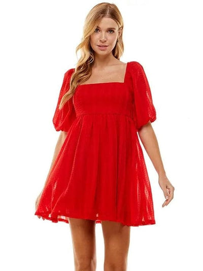 Red Bubble Sleeve Mini Dress