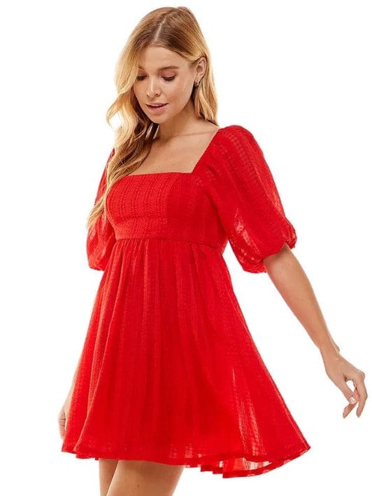 Red Bubble Sleeve Mini Dress