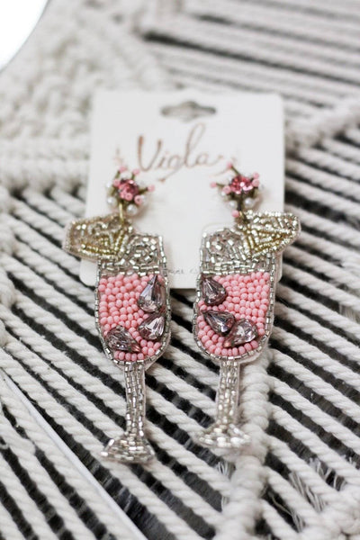 Beaded Pink Champagne Glass Earrings - Select Trends Boutique