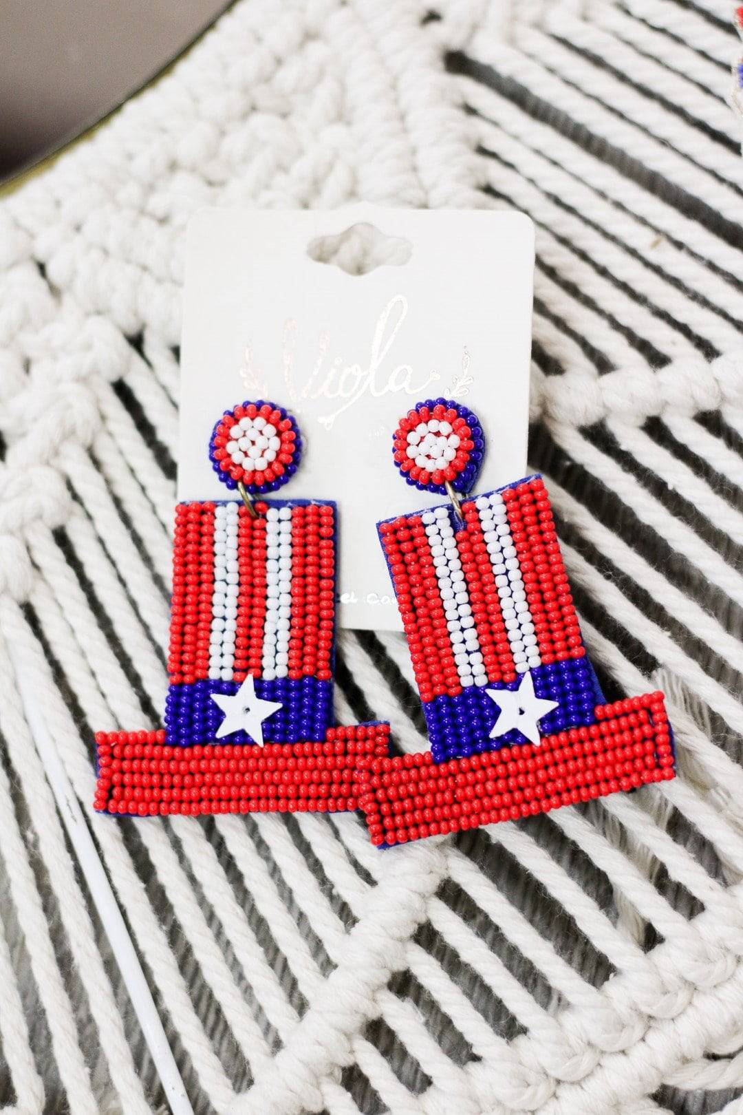 Beaded Uncle Sam Tophat Earrings - Select Trends Boutique