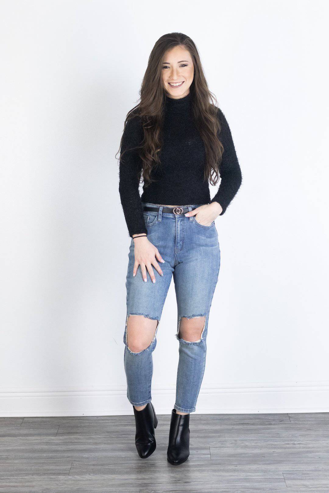 Black Cropped Mock Neck Sweater - Select Trends Boutique