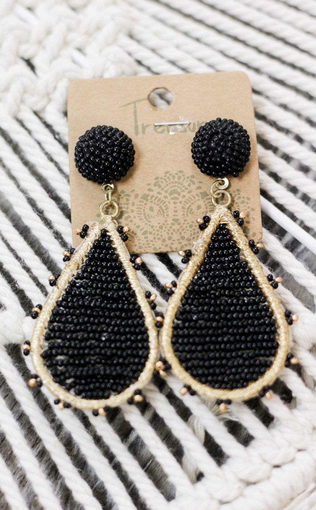 Black&Gold Beaded Teardrop Earrings - Select Trends Boutique