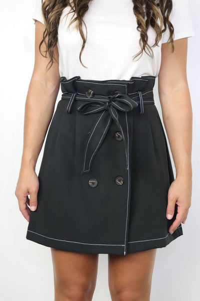 Black Paper Bag Waist Skirt with White Stitching - Select Trends Boutique