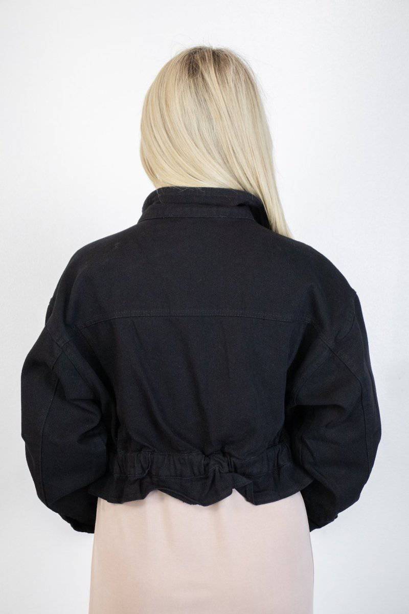 Black Puff Sleeve Crop Denim Jacket - Select Trends Boutique
