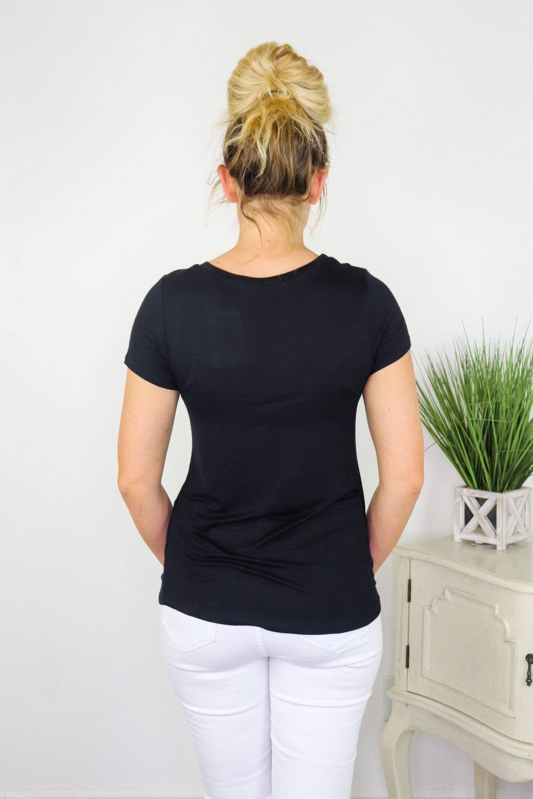 Black Scoop Neck Short Sleeve Top - Select Trends Boutique
