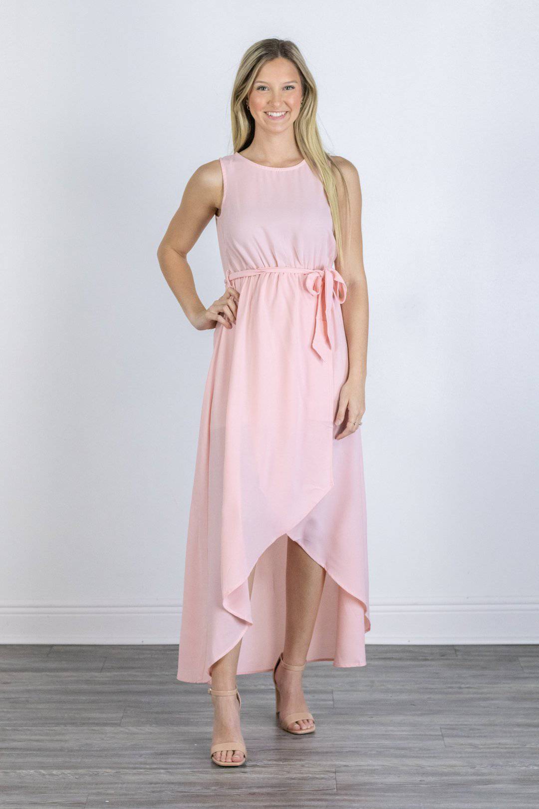 Blush Faux Wrap High-Low Dress - Select Trends Boutique