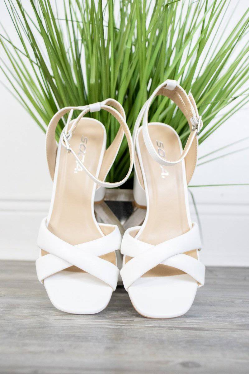 Chunky White X-Strap Heels - Select Trends Boutique