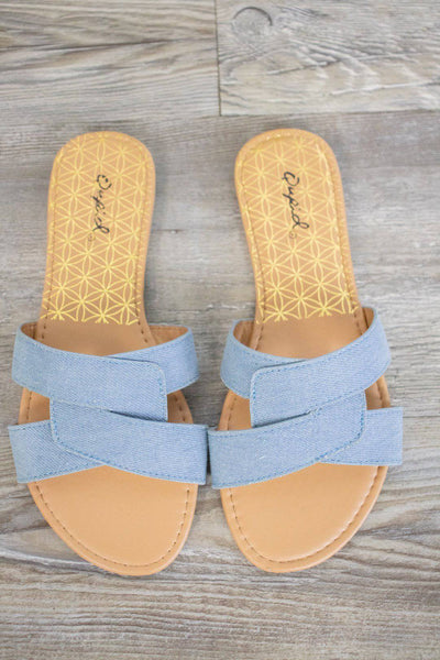 Denim Crisscross Slide On Sandal - Select Trends Boutique