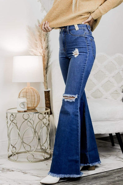 Distressed Knee Mermaid Flares - Select Trends Boutique
