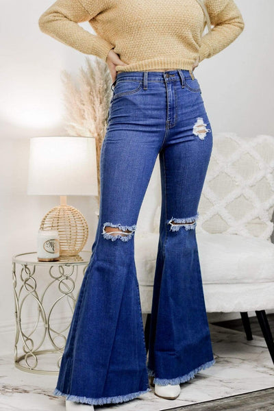 Distressed Knee Mermaid Flares - Select Trends Boutique