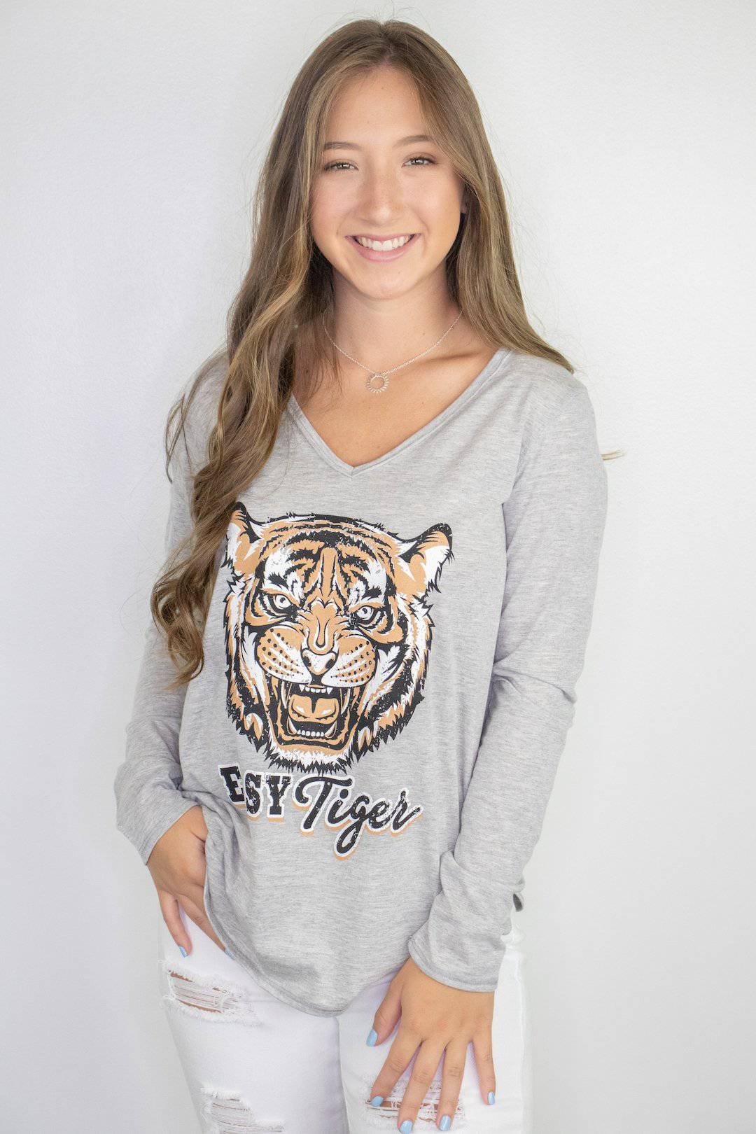 Grey Long Sleeve Tiger Top - Select Trends Boutique