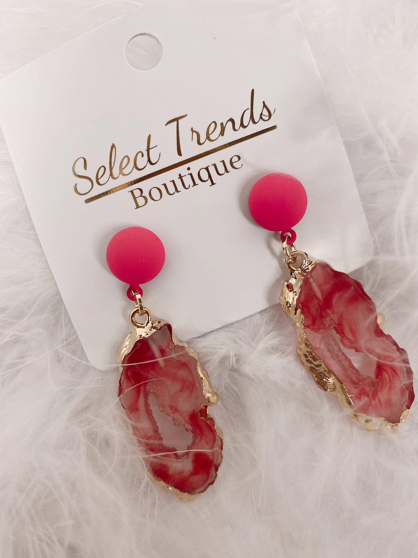 Pink Crystal Rock Earrings