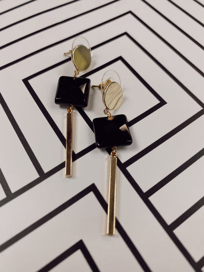 Black/Gold Square Drop Earrings