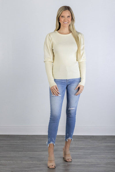 Ivory Puff Long Sleeve Top - Select Trends Boutique