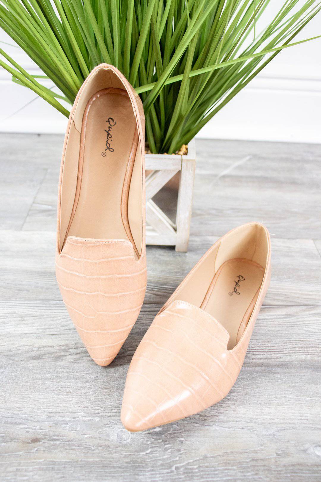 Mocha Croc Pointed Toe Flats - Select Trends Boutique