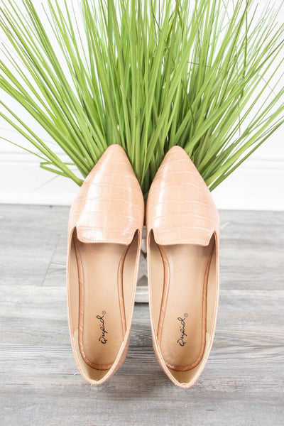 Mocha Croc Pointed Toe Flats - Select Trends Boutique