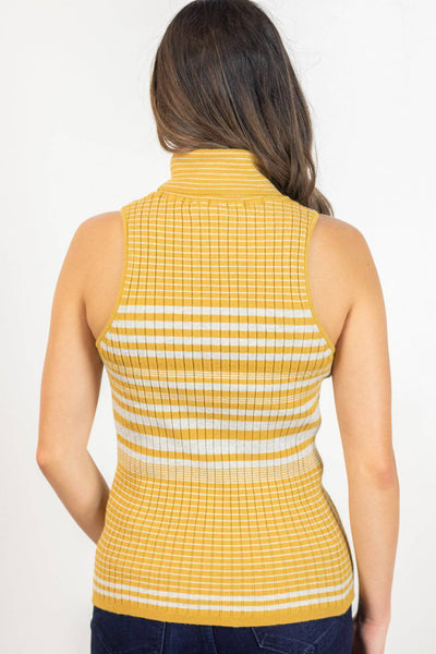 Mustard/Grey Stripped Turtle Neck Tank Sweater - Select Trends Boutique