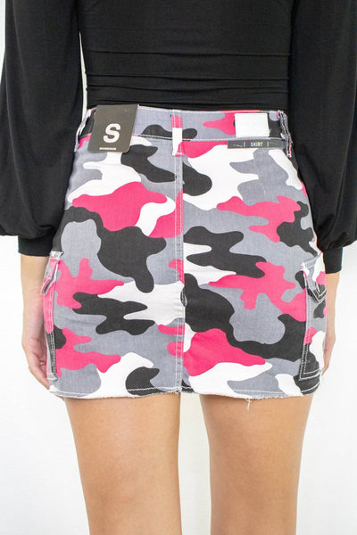 Pink and Grey Camo Demin Skirt - Select Trends Boutique