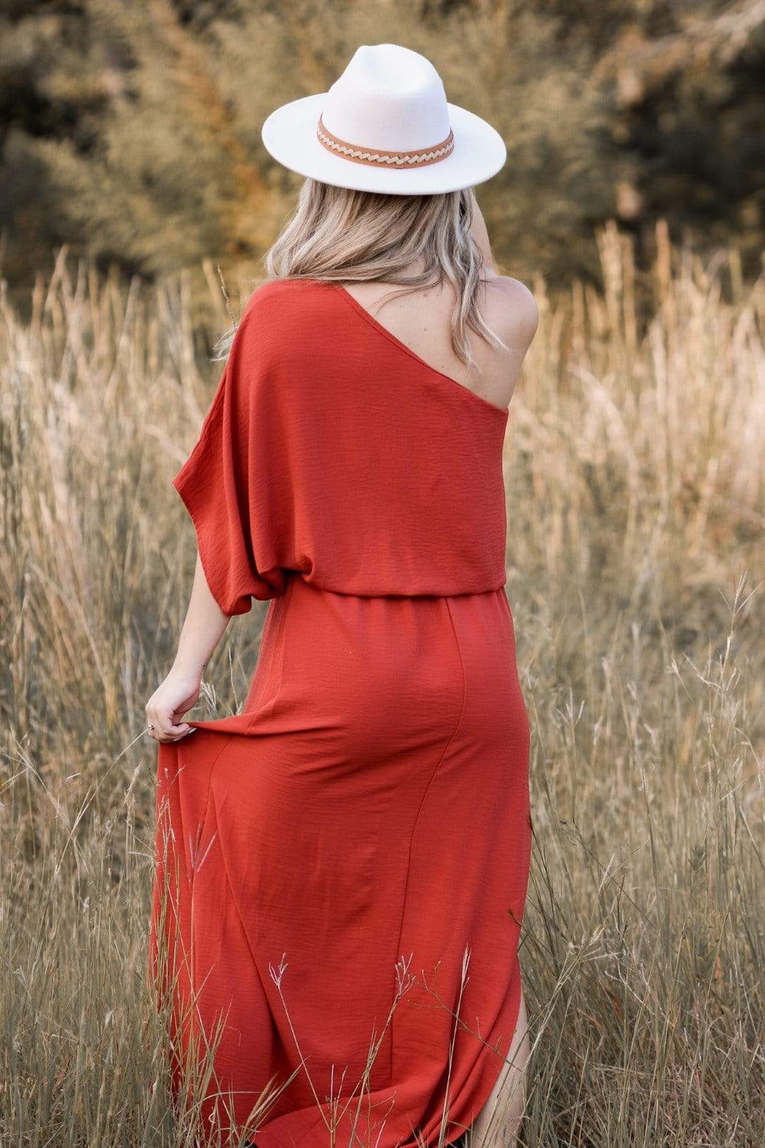 Rust One Shoulder Dress - Select Trends Boutique