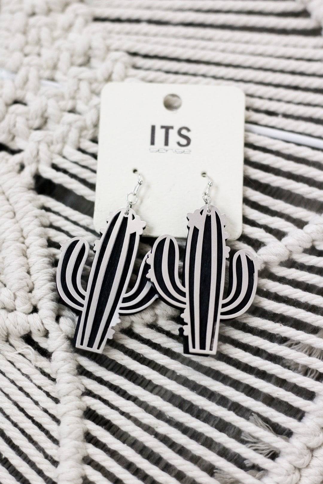 Silver Shadow Cactus Wood Earrings - Select Trends Boutique