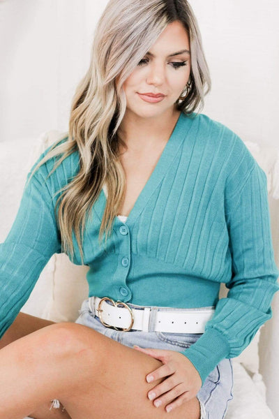 Teal Crop Button Up Cardigan - Select Trends Boutique