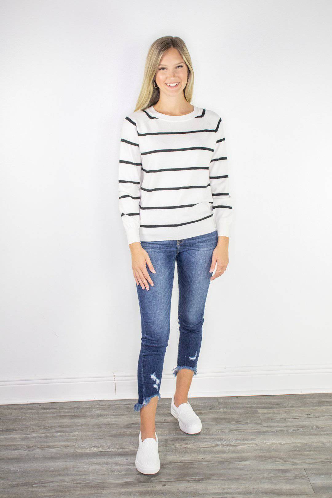 White and Black Stripe Sweater - Select Trends Boutique