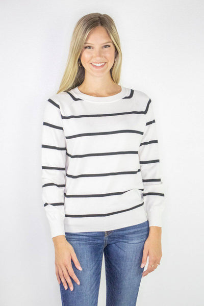 White and Black Stripe Sweater - Select Trends Boutique