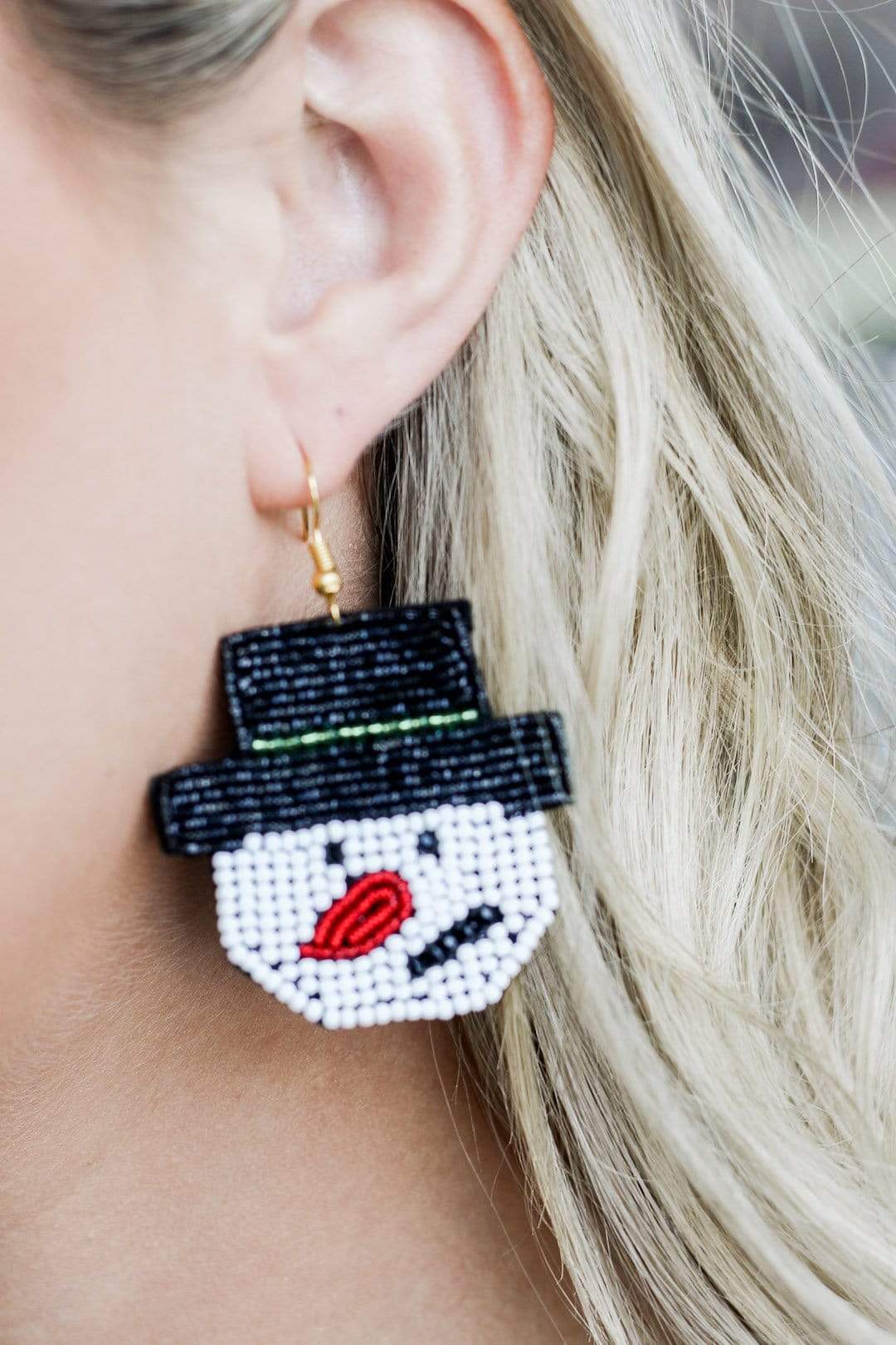 White Beaded Snowman Earrings - Select Trends Boutique