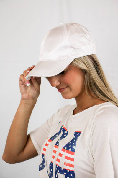 White Satin Baseball Hat - Select Trends Boutique